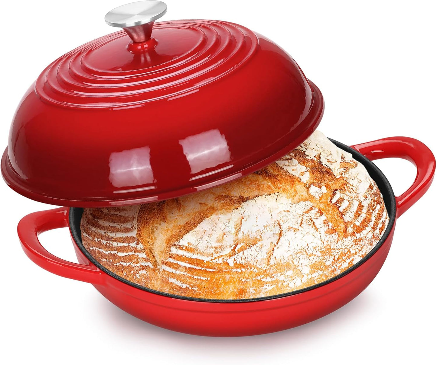 P&P CHEF Bread Dutch Oven for Sourdough, 5.5 Quart Enameled Cast Iron Dutch Oven Pot with Lid for Homemade Bread Baking, Easy to Clean & Even Heat, Red