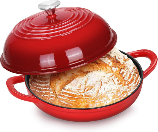 P&P CHEF Bread Dutch Oven for Sourdough, 5.5 Quart Enameled Cast Iron Dutch Oven Pot with Lid for Homemade Bread Baking, Easy to Clean & Even Heat, Red