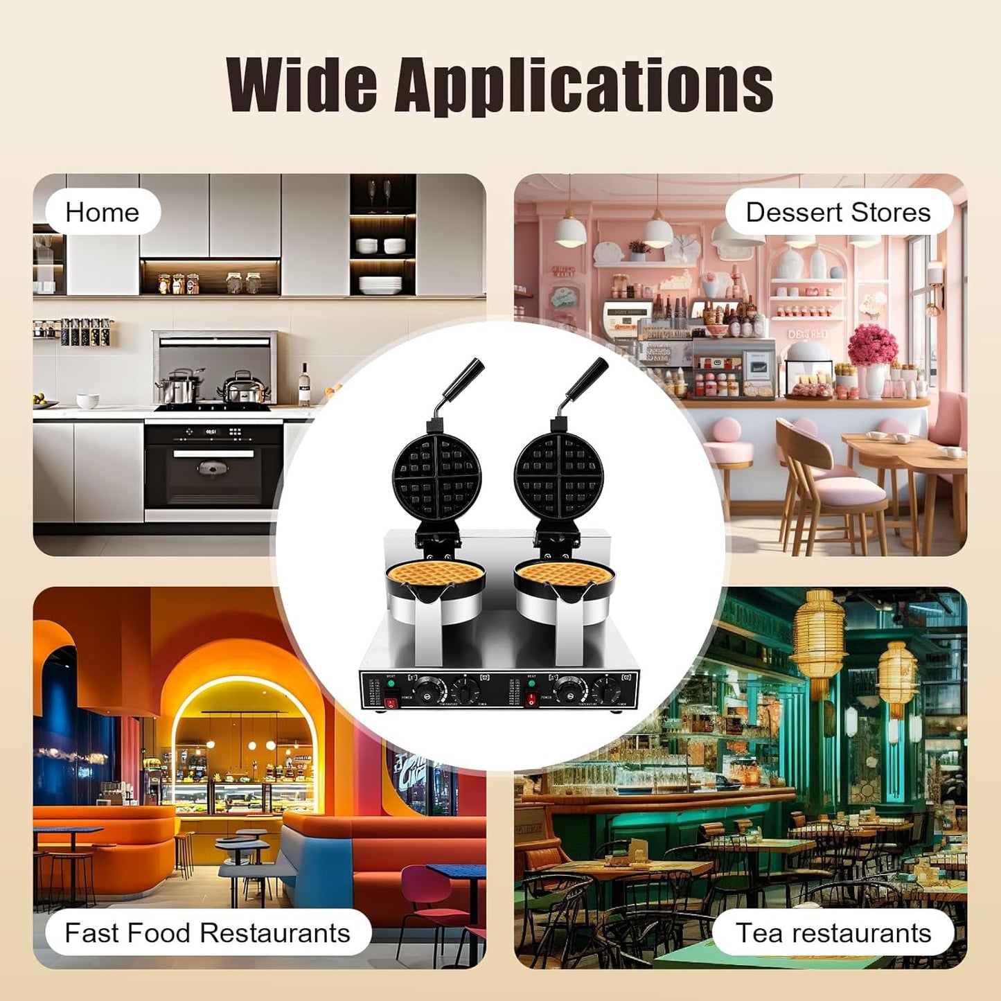 2400W Electric Waffle Maker Machine, Double Head Electric Cake Waffle Maker 122-572℉ Non-stick Waffle Stick Maker for Home & Commercial Use