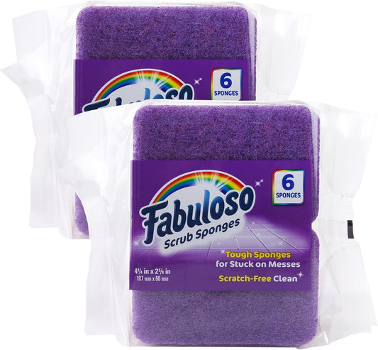 Fabuloso Sponges, Purple - Scratch-Free Scrubber for Dishes and Surfaces - Dishwashing Sponge for Bold and Bright Cleaning Experience, 6 Count - 2 Pack