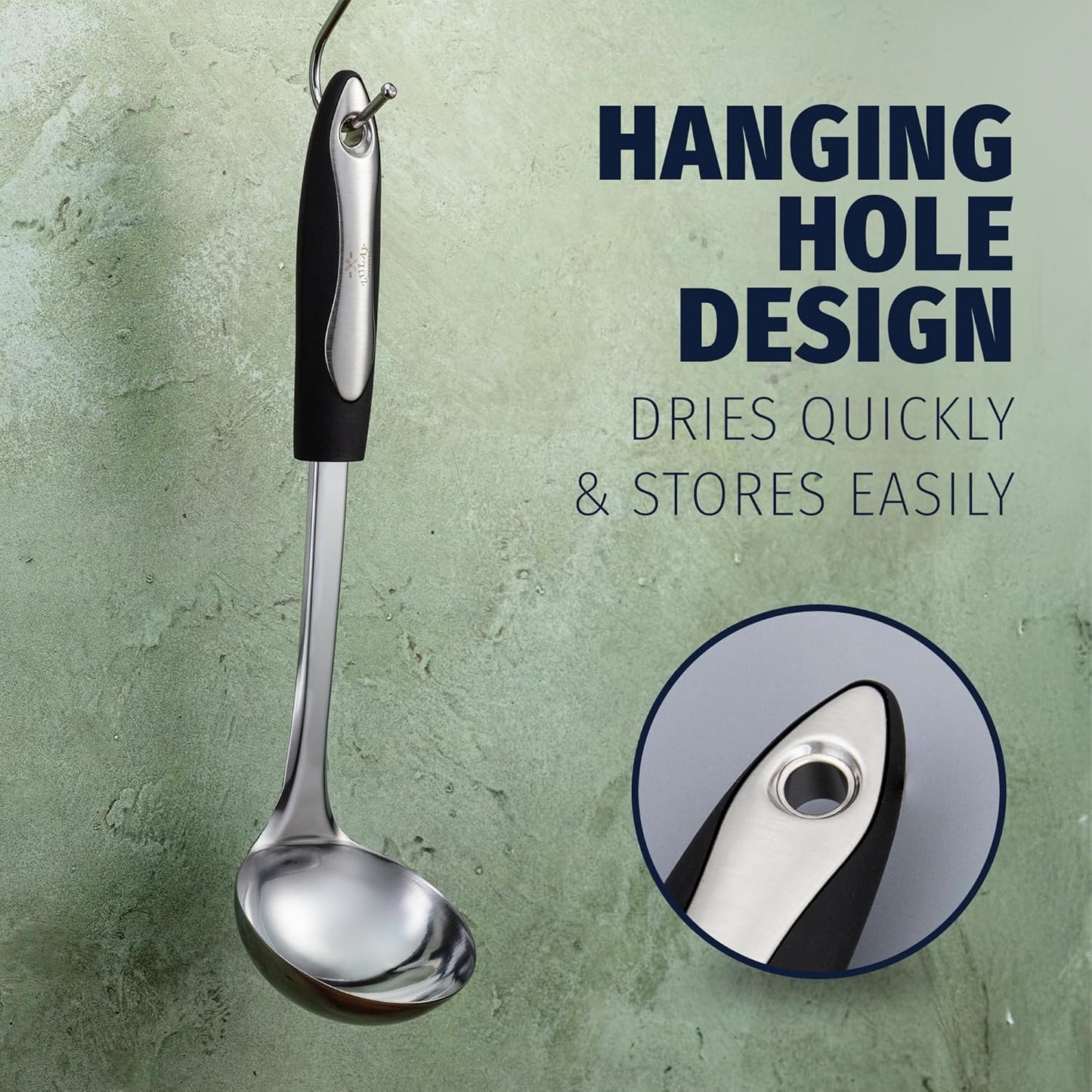 Zulay Kitchen Premium Soup Ladle – 12" Stainless Steel with Non-Slip Silicone Handle