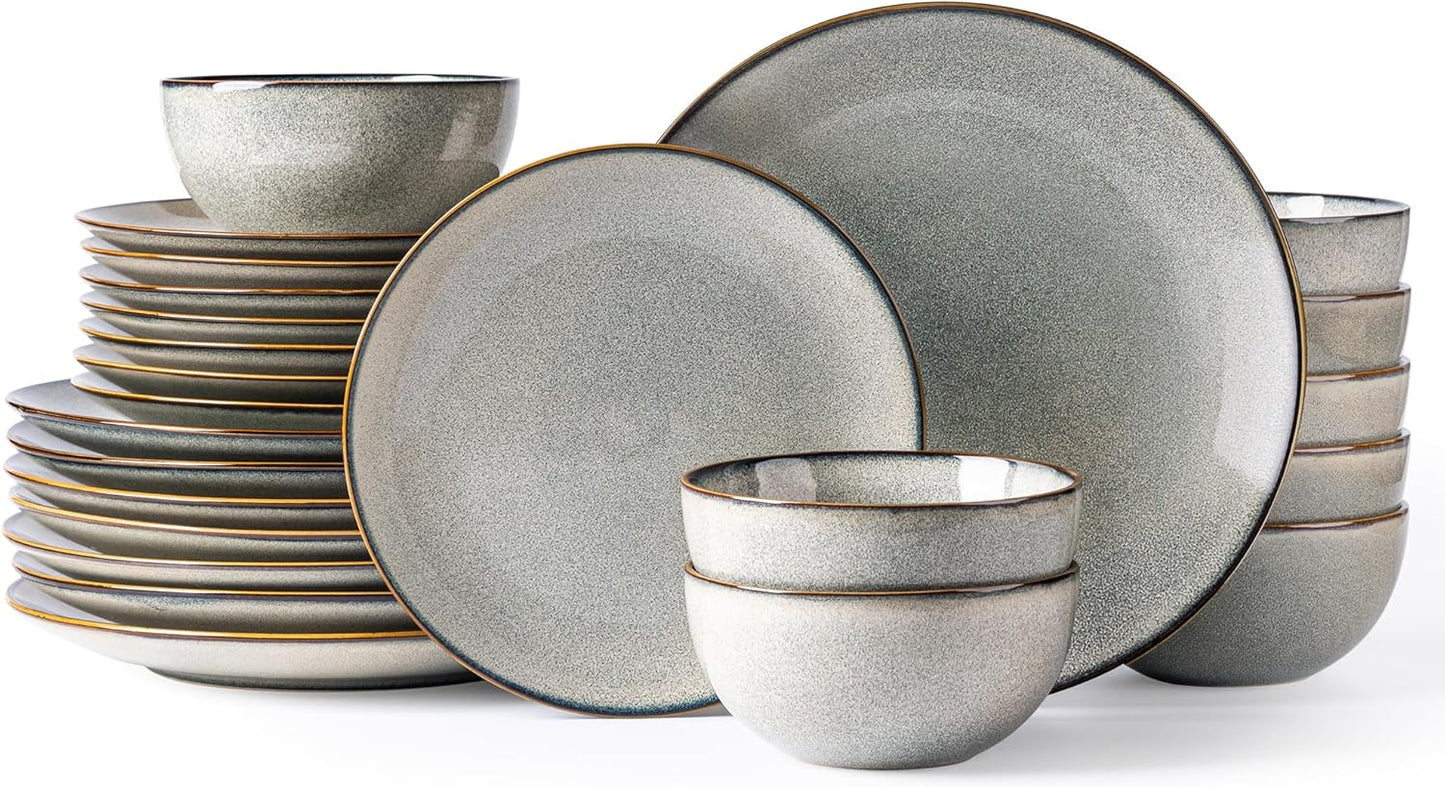 GBHOME Ceramic Dinnerware Sets for 8, 24 Pieces Stoneware Plates and Bowls Sets, Reactive Glaze Dishes -Scratch Resistant, Dishwasher&Microwave Safe