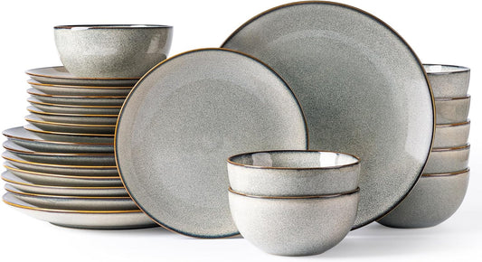 GBHOME Ceramic Dinnerware Sets for 8, 24 Pieces Stoneware Plates and Bowls Sets, Reactive Glaze Dishes -Scratch Resistant, Dishwasher&Microwave Safe