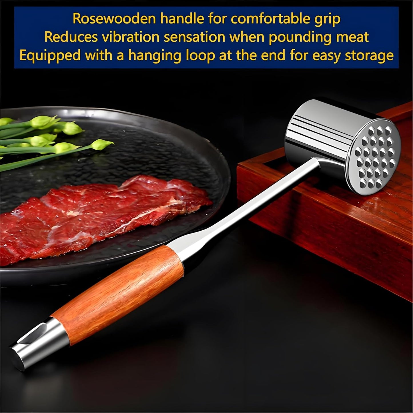 Meat Pounder,Meat Tenderizer Tool 304SS for Kitchen,Meat Mallet Meat Hammer Meat Beater for Tenderizing and Flattening Meat,Meat Pounder Tenderizer for Pounding Meats, Hanging Loop,(Rosewood)