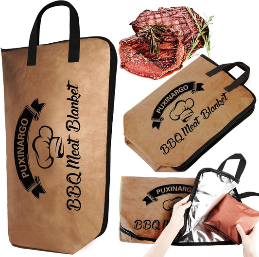 BBQ Blanket for Resting Meat, Puxinargo Brisket Blanket Meat Resting Bag for Smoking, Grilling Meat Insulated Resting Bag with Wide Mouth & Reinforced Handles for Large Brisket/Turkey, Large 23"