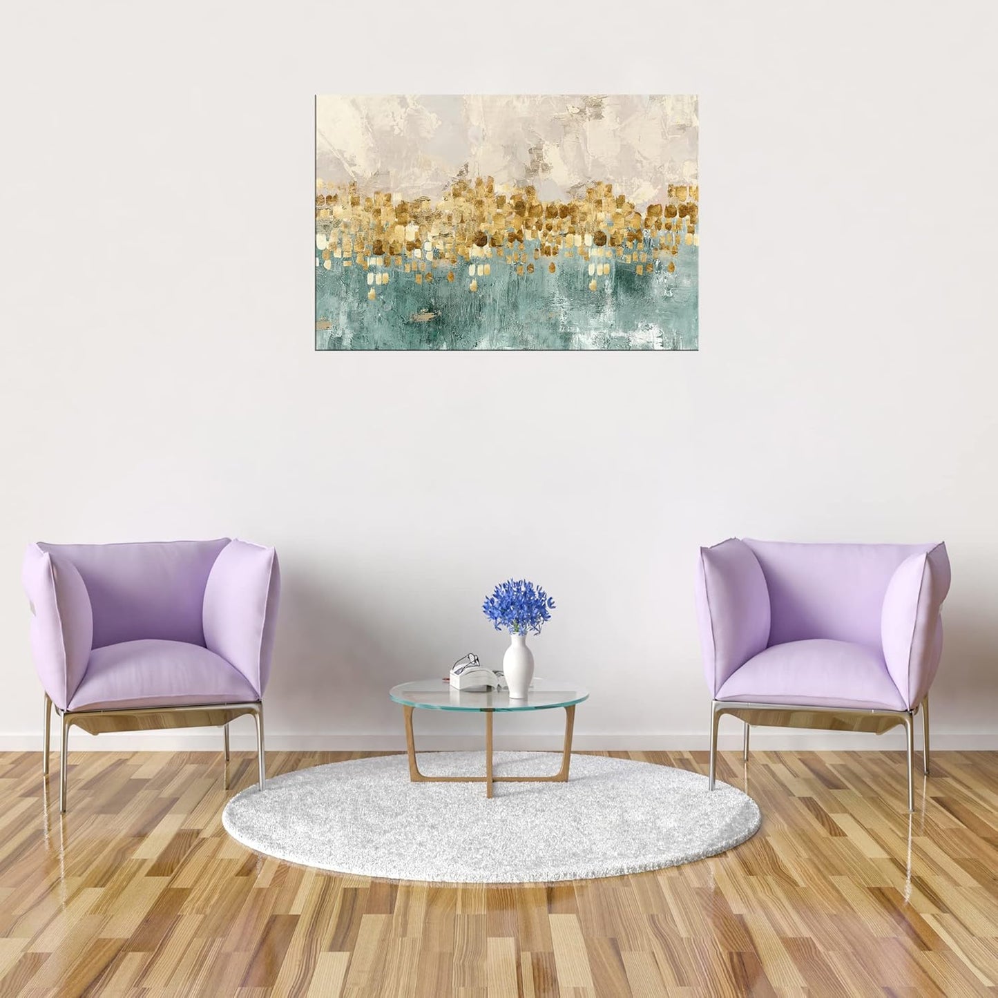 DZL Art A74669 Brown and Blue Abstract Painting Modern Decor Wall Art Tan Color Canvas Gray Painting Contemporary Decor Abstract Canvas Living Room Art Painting