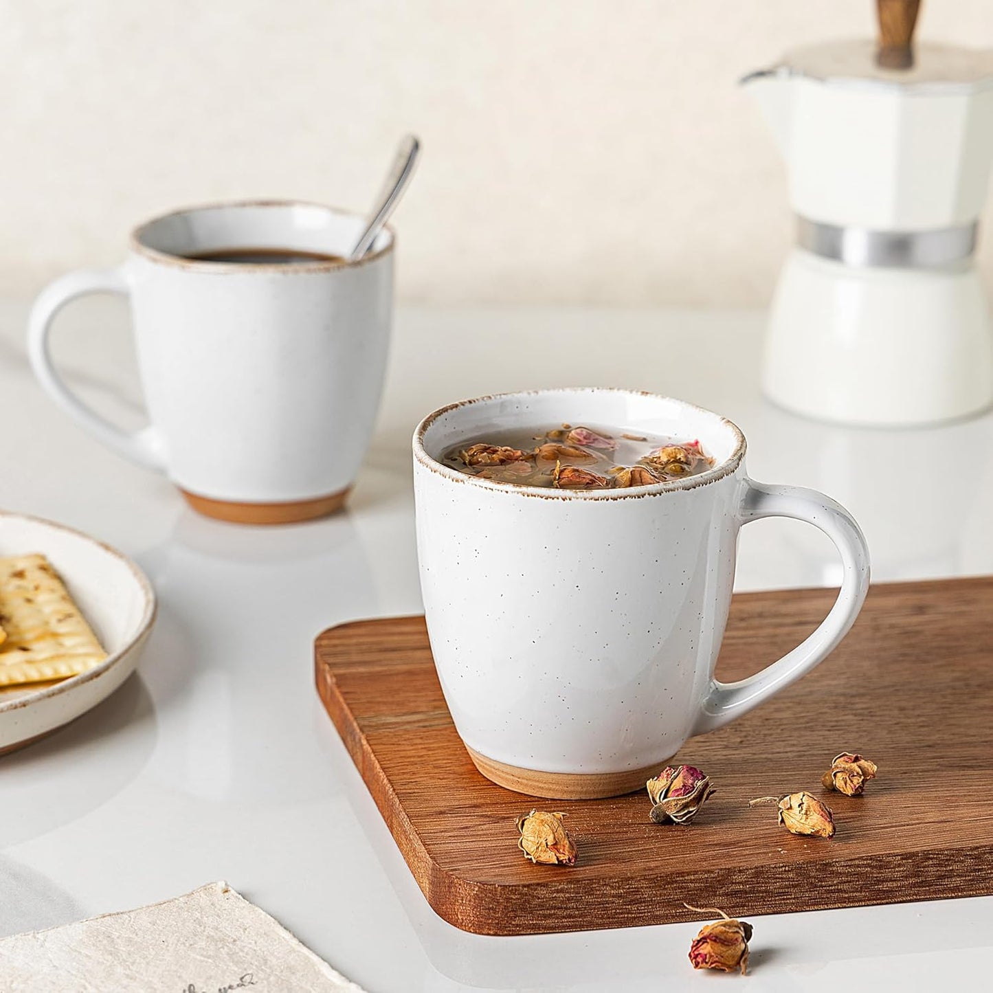 AmorArc 12oz Ceramic Coffee Mugs set of 6, Stylish Coffee Mugs with Rustic Terracotta Underside for Latte/Cappuccino/Milk/Cocoa, Dishwasher&Microwave Safe, White