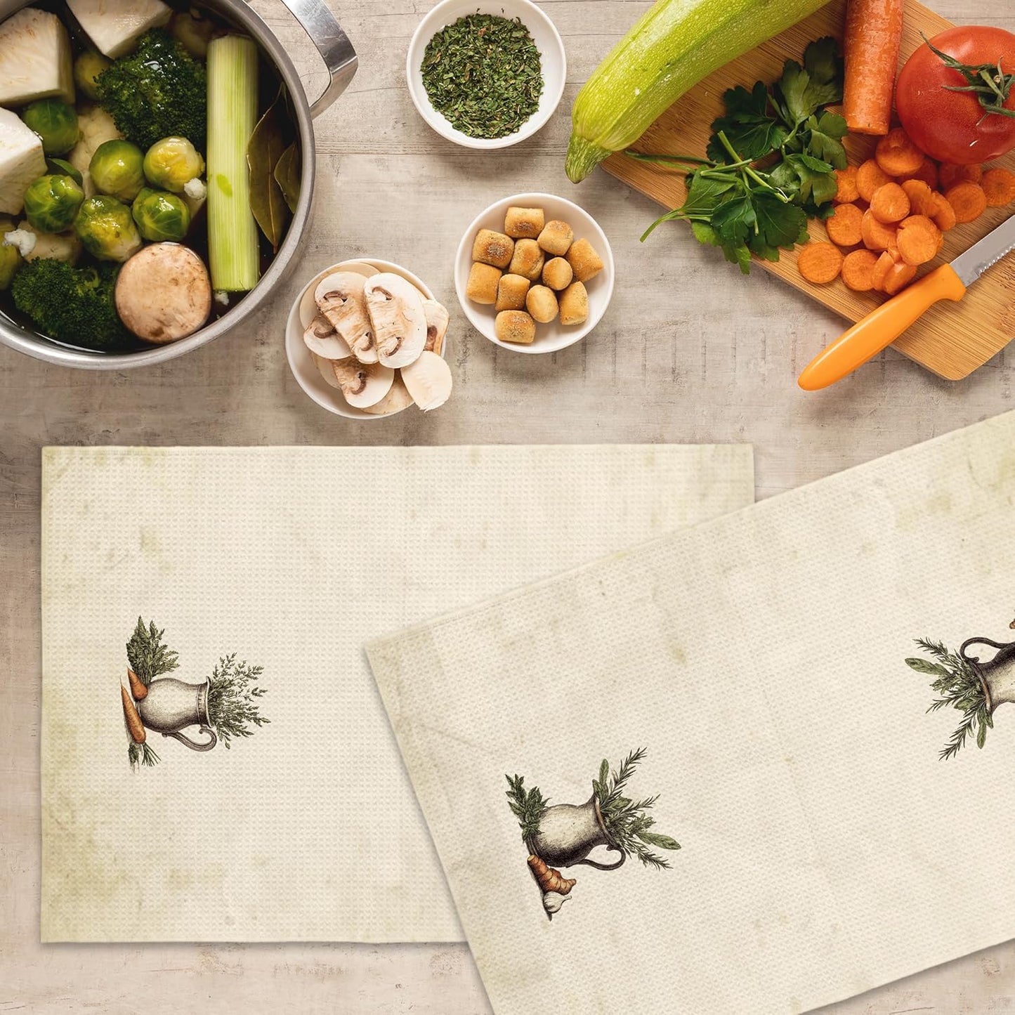 Vintage Country Kitchen Herbs Kitchen Towels Set of 2,Farmhouse Kitchen Decor Hand Towel, Carrot Ginger Garlic Still Life Food Decorative Tea Towel Dish Towels 16x24 Inch