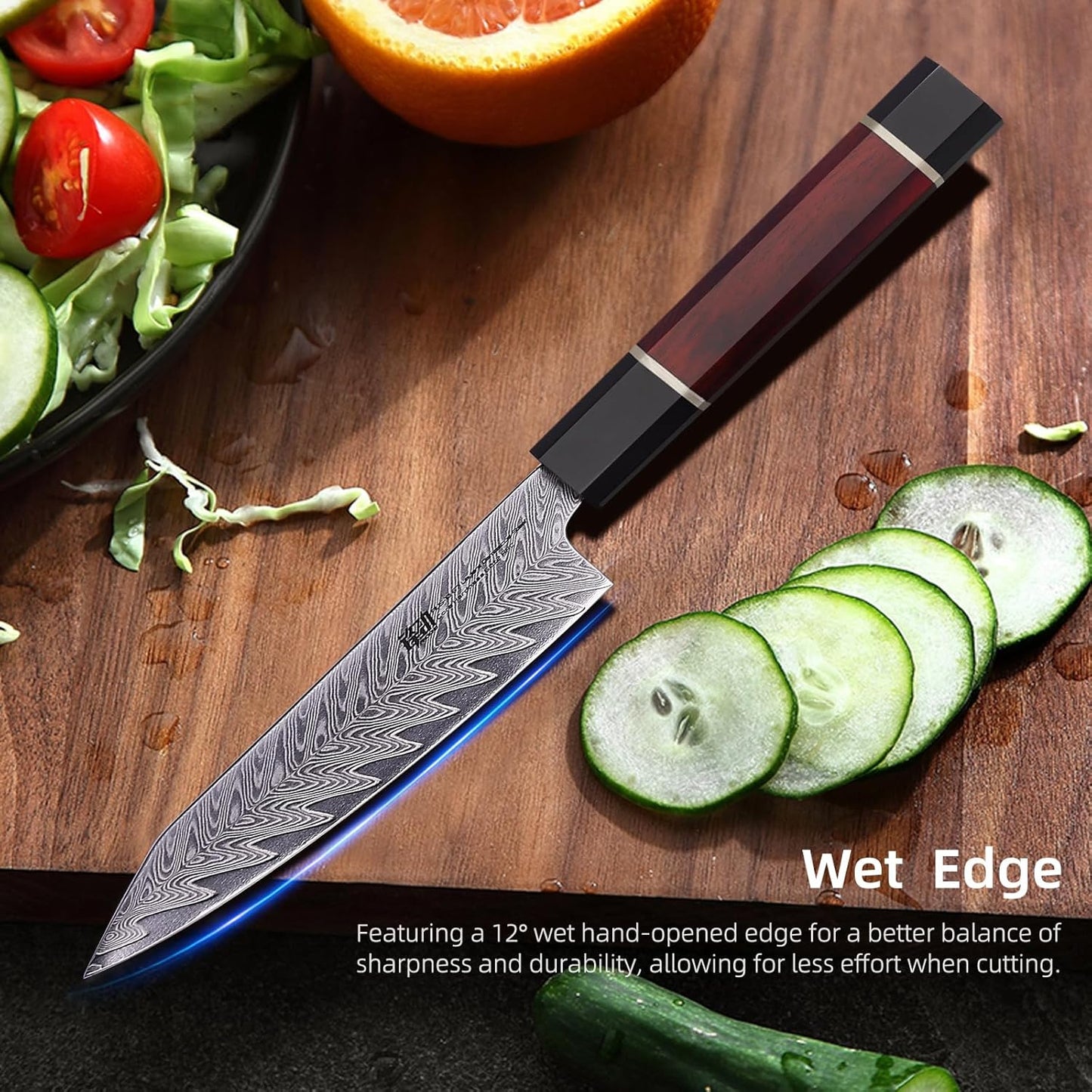 FINDKING 5 Inch Damascus Paring Knife, Compact and Versatile Blade for Fruit and Small Kitchen Cutting, Versatile Utility Pairing Knife, Portable for Travel, Picnic and Bar Use (Samurai Series)