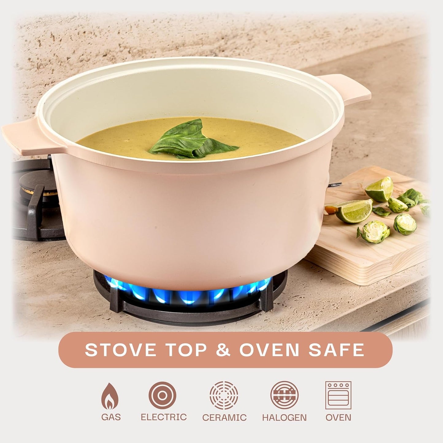 Gotham Steel 5 Qt Lightweight Ceramic Dutch Oven Pot with Lid, Nonstick Sourdough Dutch Oven for Bread Baking, 10 in 1 Stock Pot Ovens for Pasta, Spaghetti, Bread and More, Pots for Cooking