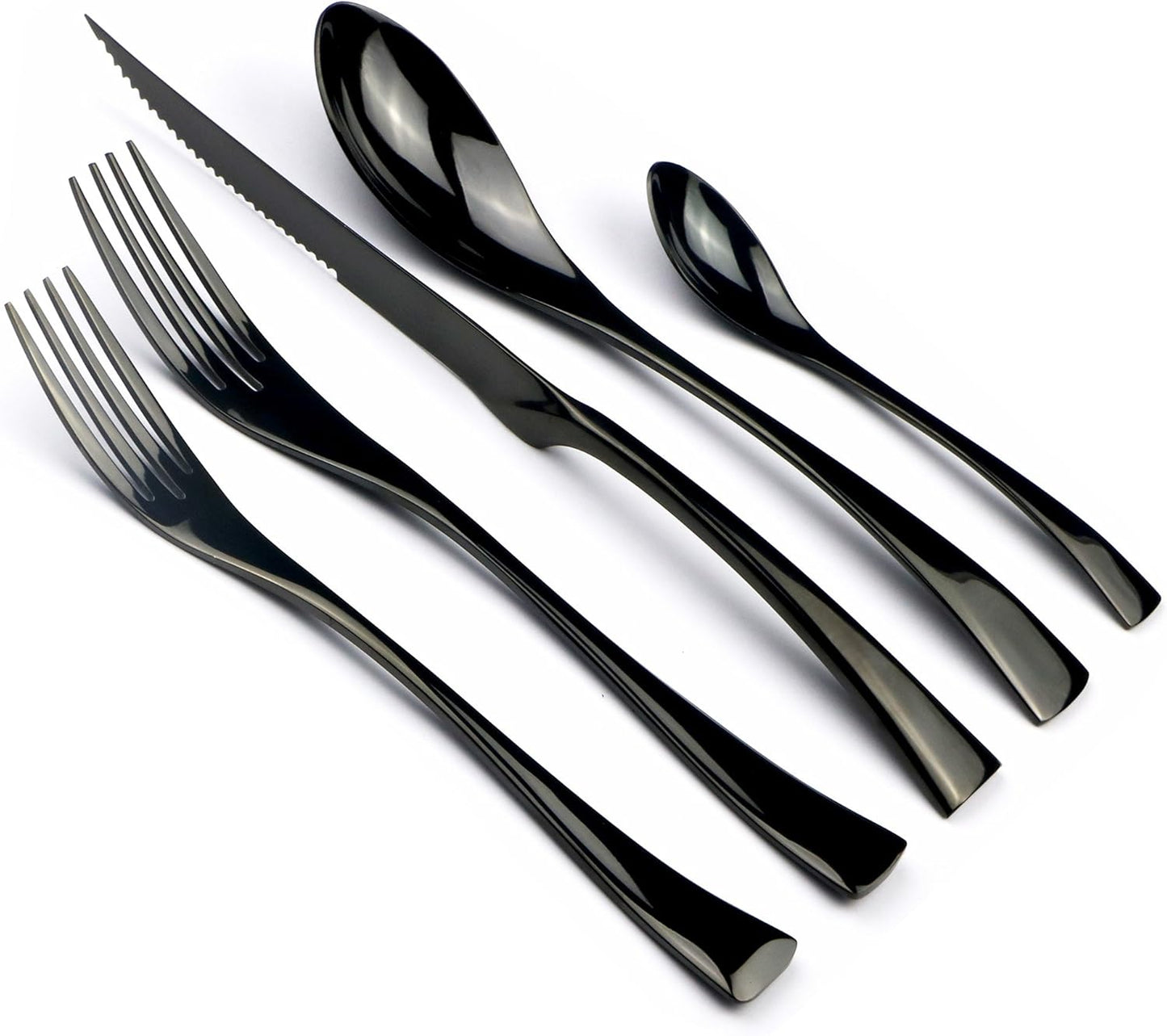 20-Piece 18/10 Stainless Steel Serrated Steak Knife Flatware Set, Mirror Polishing Black, Service for 4