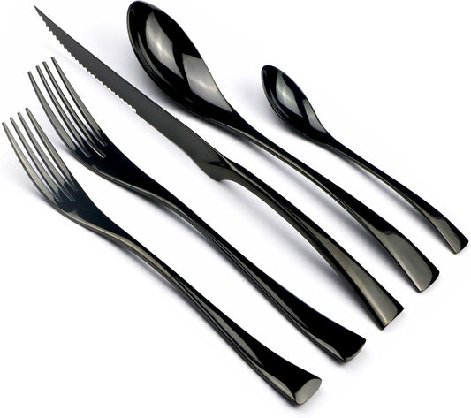 5-Piece 18/10 Stainless Steel Serrated Steak Knife Flatware Set, Mirror Polishing Black, Service for 1