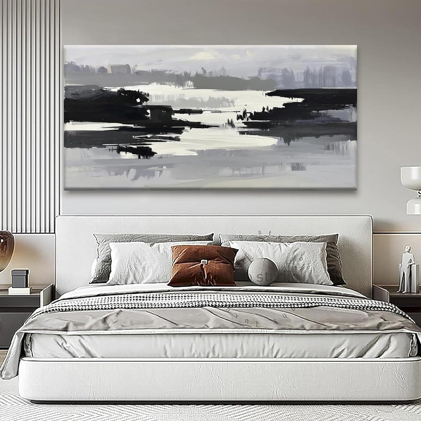 Abstract Wall Art Canvas Art Wall Decor For Living Room Decorations Large Black And Grey Abstract Wall Decor Office Abstract White Wall Art For Home Bedroom Kitchen Artwork 29x58 Inch