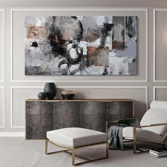 Pogusmavi Black Abstract Canvas Wall Art Living Room Gray and White Wall Decor Paintings for Wall Decorations Modern Wall Decor for Bedrooms Large Framed Artwork for Walls 24×48IN