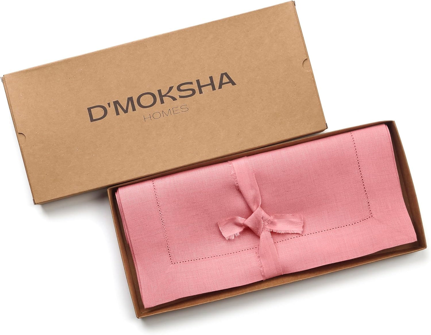 D'Moksha Homes Linen Dusty Pink Table Runner 120 Inches Long - 100% Pure Linen Hemstitch 14 x 120 Inch Table Runner for Dining, Fall, Autumn and Halloween - Classic Hemstitch