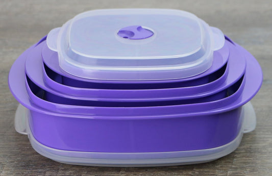 Reston Lloyd Nesting Microwave Containers, Set of 3, Adjustable Steam Vents, Airtight, Meal Prep, Durable BPA-Free Plastic- Freezer & Dishwasher Safe, Cookware & Food Storage, Anyday Cookware, Purple