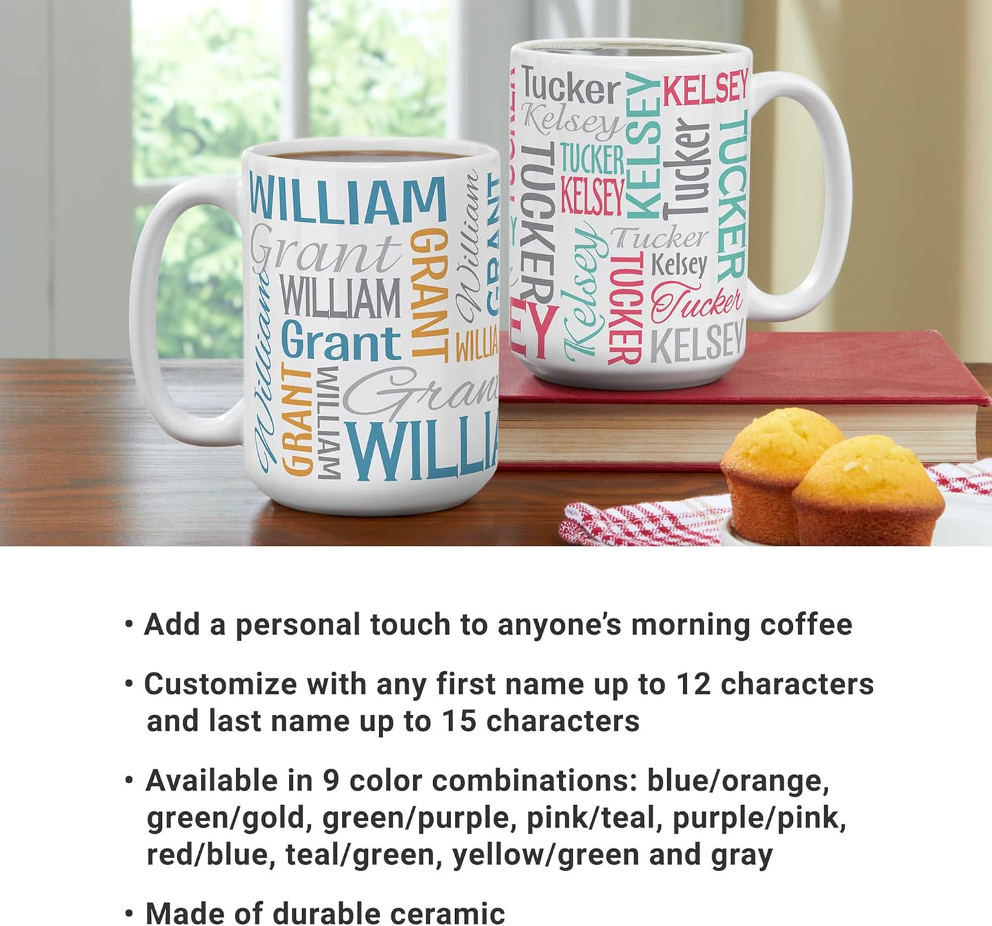 Let's Make Memories Personalized Your Name Signature Mug - Custom 15oz Coffee Mug - Stocking Stuffer - For Christmas - Pink/Teal
