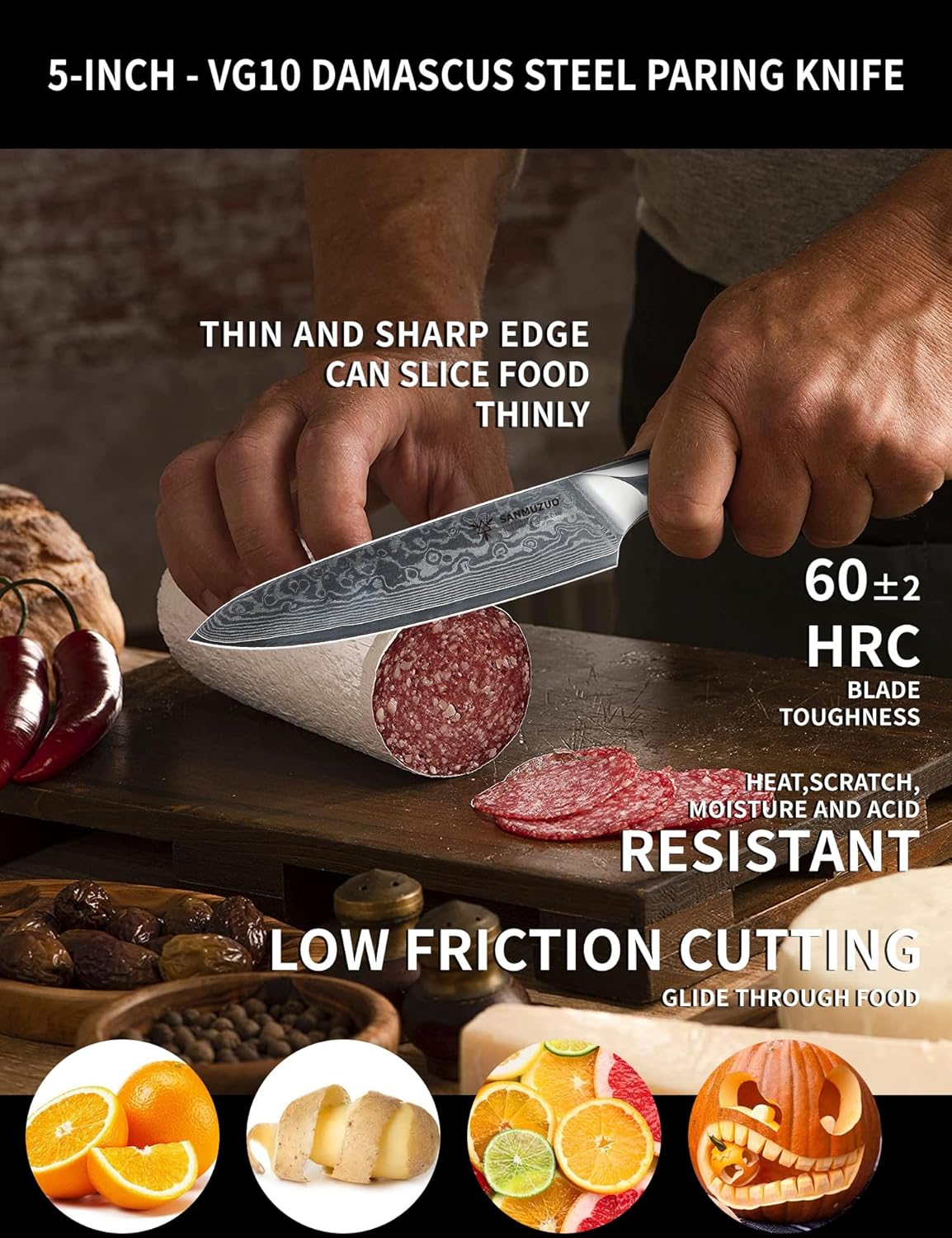 5 Inch Kitchen Utility Knife - Xuan Series - VG10 Damascus Steel Kitchen Knives - Resin Handle (Sapphire Blue)