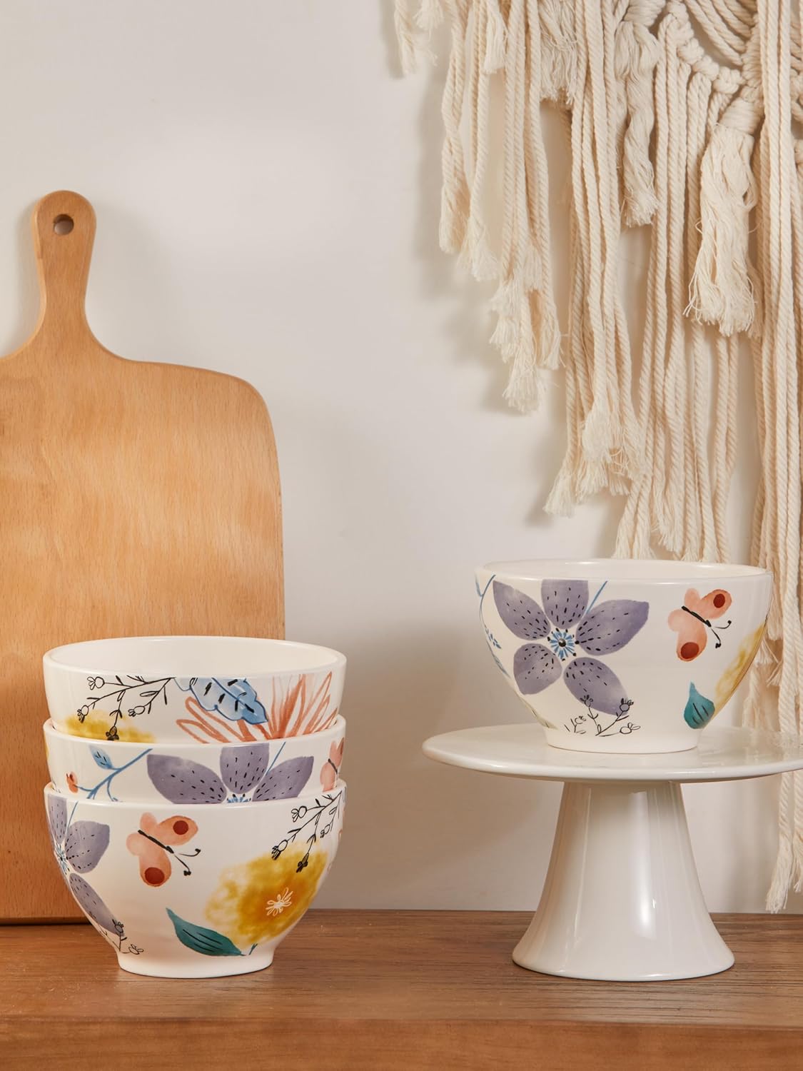 Bico Blossom Symphony Cereal Bowls Set of 4, 29 oz Deep Ceramic Soup Bowls for Cereal, Salad, Noodles, Kitchen, Microwave and Dishwasher Safe, Gift for Housewarming and Thanksgiving