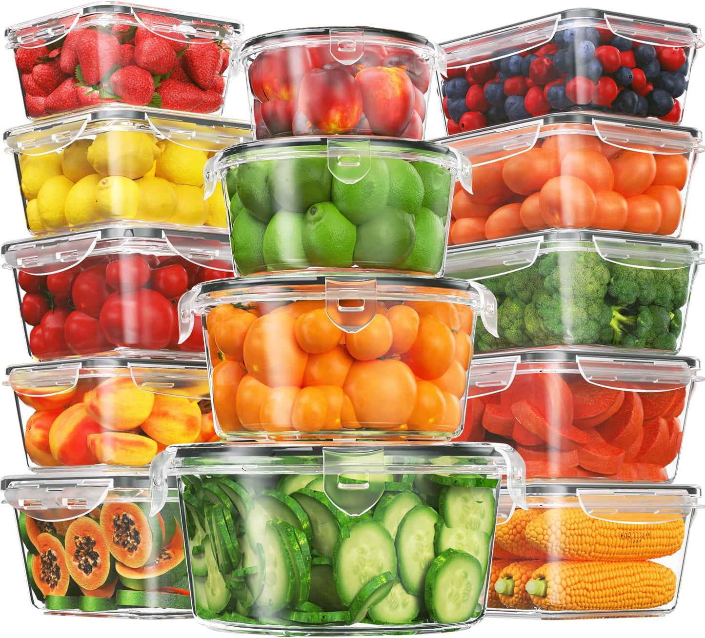 28 Pieces Food Storage Containers with Lids EXTRA LARGE Freezer Containers for Food BPA-Free Meat Fruit Vegetables Plastic Containers with lids Storage Airtight Leak-Proof Food Boxes for Kitchen