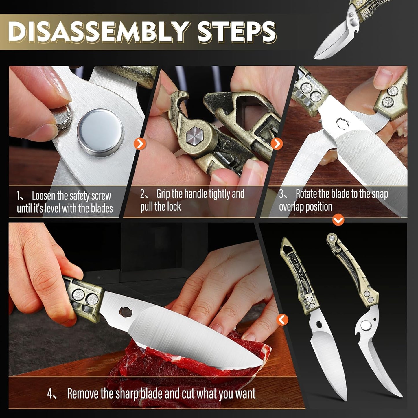 Dream Reach Kitchen Poultry Shears - Heavy Duty Detachable Cooking Scissors with Serrated Edge for Chicken, Meat, Turkey, Green Kitchen Shears for Thansgiving Gift