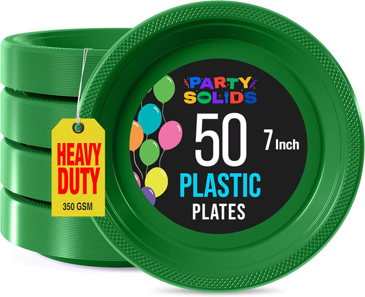 Exquisite Party Solids Green Plastic Plates For Party Supplies 7" Green Disposable Plates Heavy Duty 50 Pcs Plastic Dinnerware Sets Heavy Duty 350 GSM Disposable Dinnerware Set