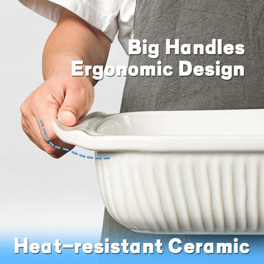 Artena Casserole Dishes For Oven, Ceramic Baking Dish, Large Lasagna Pan With Handles, Baking Pan Casserole Dish, Rectangular Bakeware Deep, White, Set Of 3 (5.1Qt/2.3Qt/1.1Qt) (Only Baking Dish)