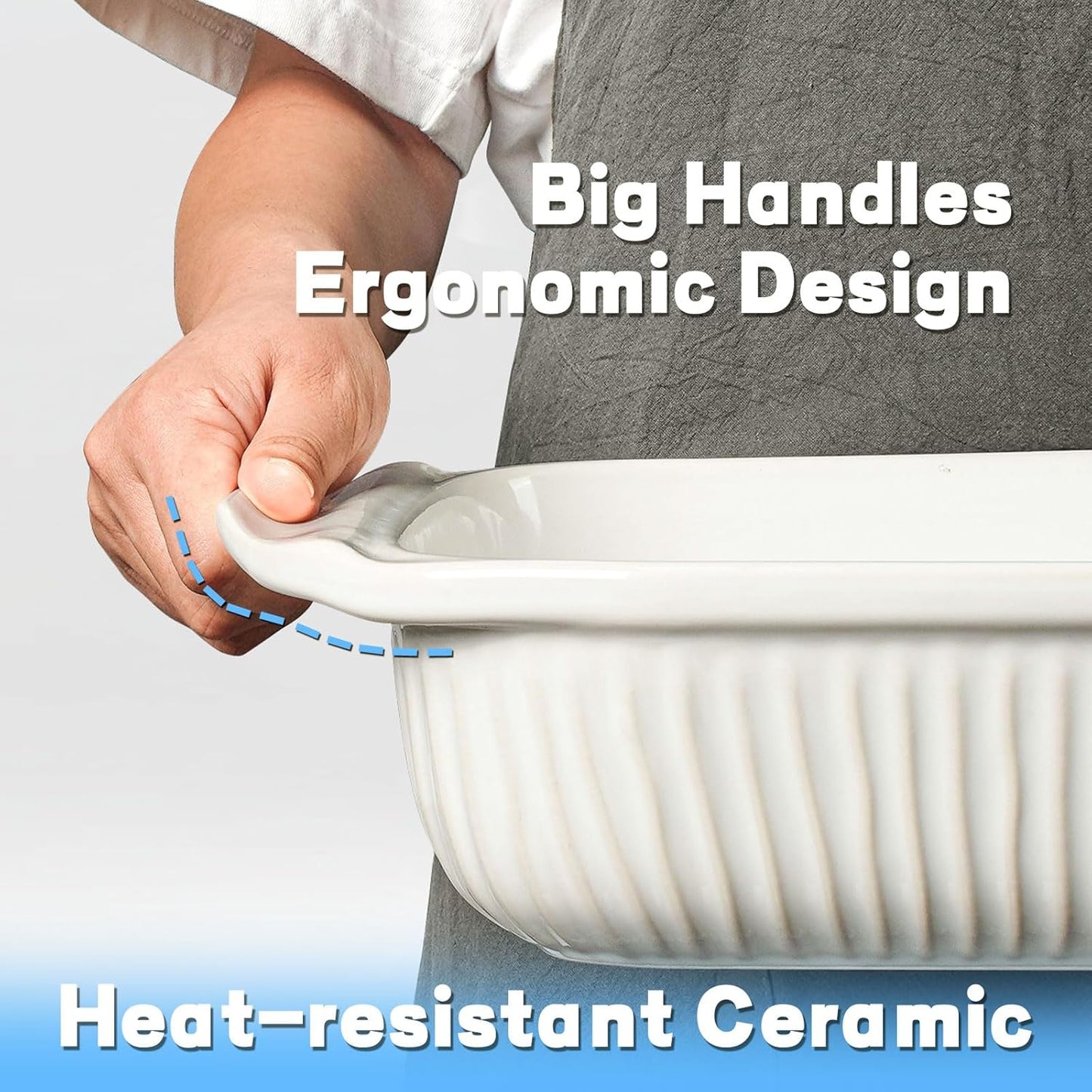 Artena Casserole Dishes For Oven, Ceramic Baking Dish, Large Lasagna Pan With Handles, Baking Pan Casserole Dish, Rectangular Bakeware Deep, White, Set Of 3 (5.1Qt/2.3Qt/1.1Qt) (Baking Dish With Rack)