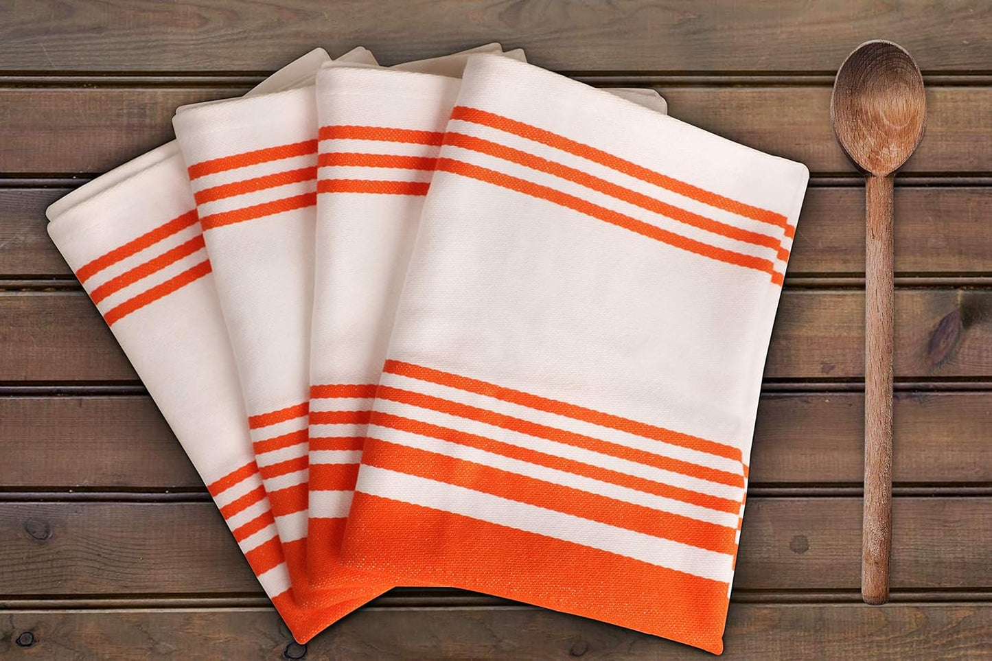 Urban Villa Kitchen Towels 100% Cotton Pack of 6, Highly Absorbent Quick Drying Super Soft Premium Dish Towels for Kitchen with Hanging Loop Hand & Tea Towels - 20x30 Inch, (Orange & White, Striped)