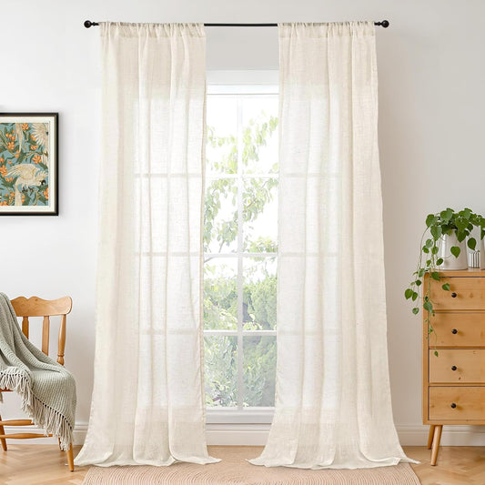 BGment Light Beige Linen Curtains for Living Room 84 Inch Length, Semi Sheer Lightweight Rustic Country Window Drapes Textured for Bedroom Farmhouse Decor Rod Pocket, 2 Panels Set, Each 38 Inch Wide