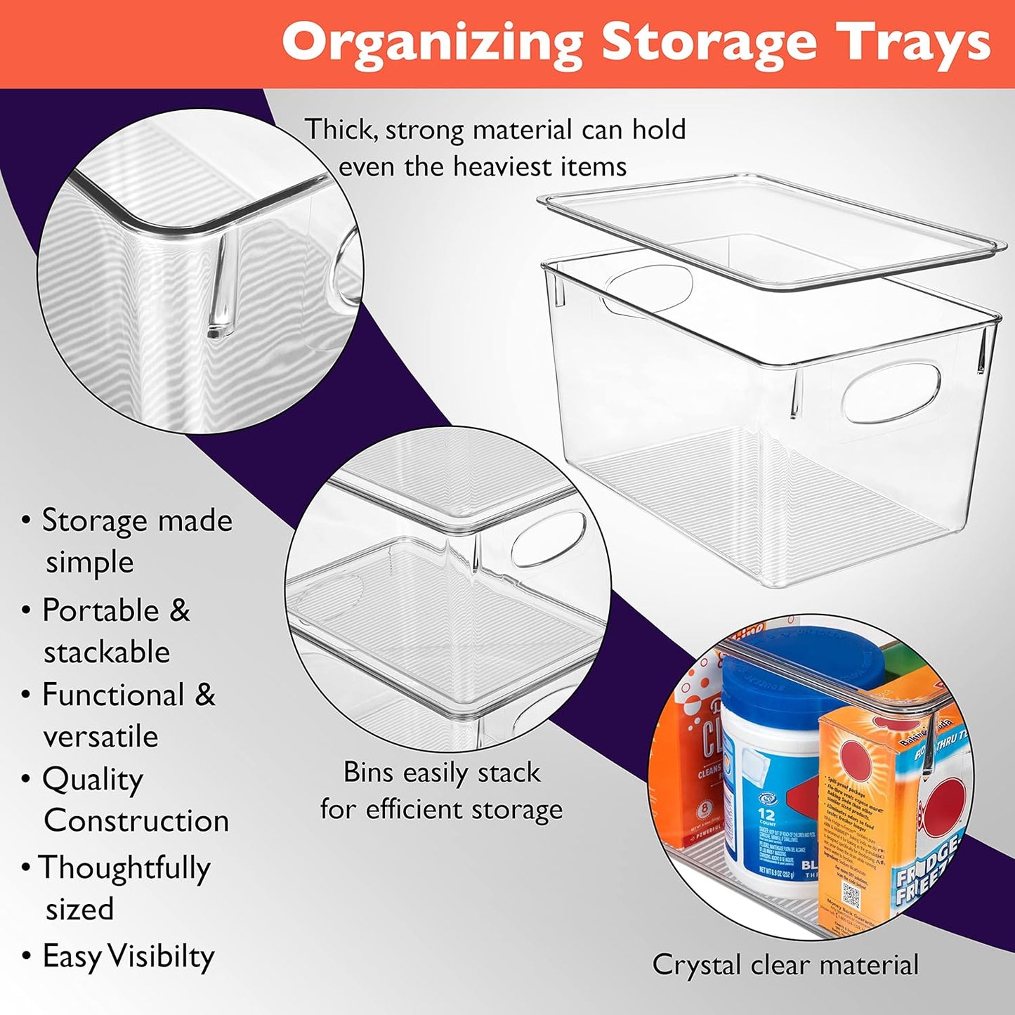 ClearSpace Plastic Storage Bins With lids, 4 Pack – Perfect Pantry Organization and Storage – Fridge Organizer, Pantry Storage Containers and Storage Bins, Cabinet Organizers