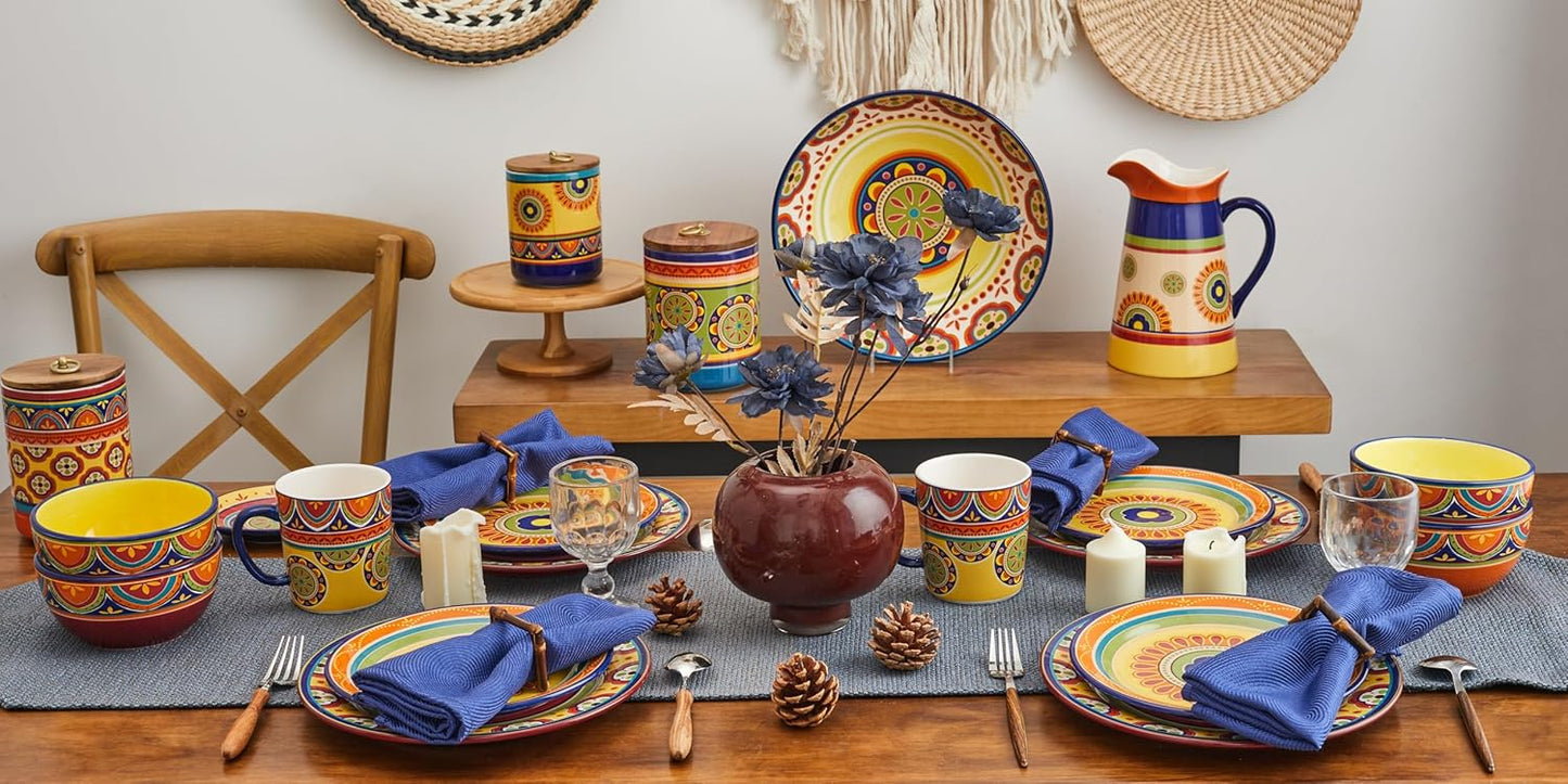 Bico Tunisian Cereal Bowls Set of 4, 26 oz Deep Ceramic Soup Bowls for Cereal, Salad, Noodles, Kitchen, Microwave and Dishwasher Safe, Gift for Housewarming and Thanksgiving