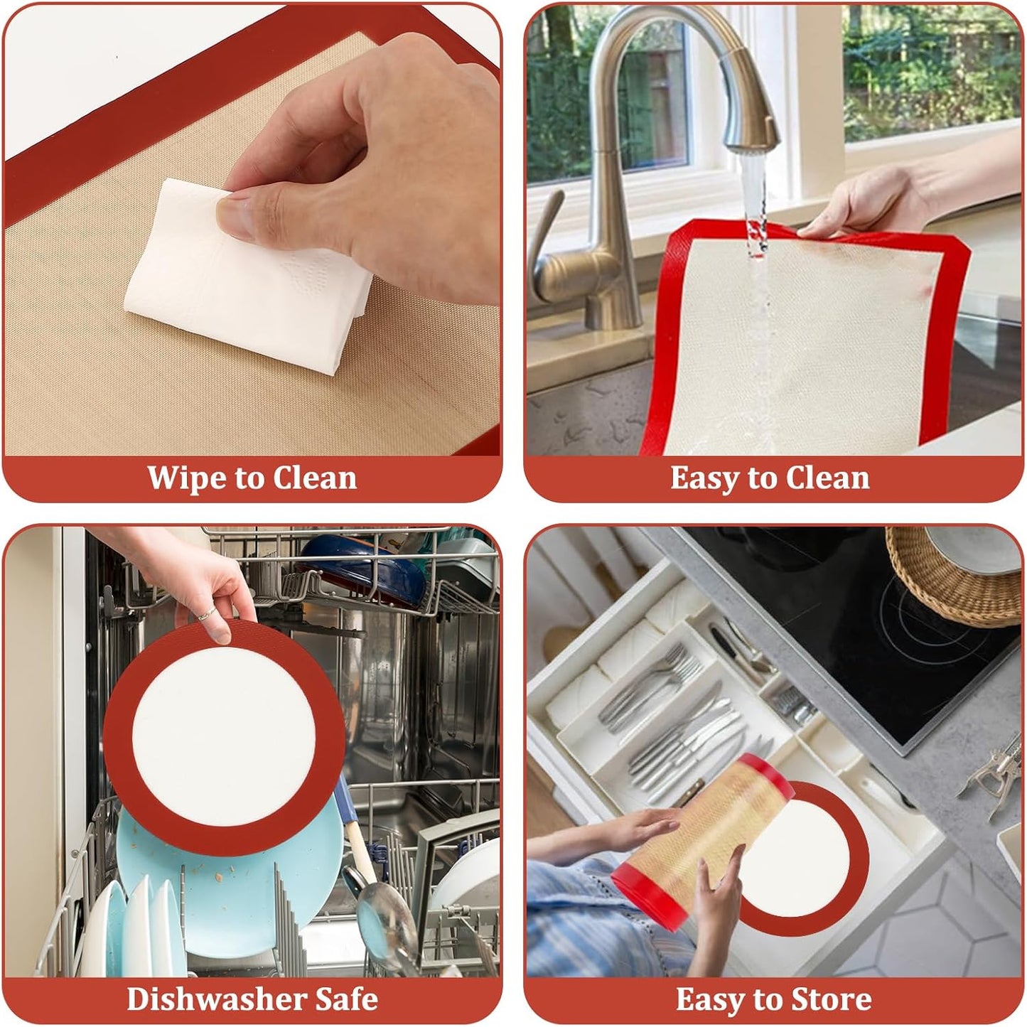 Silicone Baking Mats Cookie Sheet, Set of 8,4 Pcs 11.8" x 8.27" Quarter Sheet & 4 Pcs 8" Round Silicone Mat, Oven Mat for Bottom of Oven, Reusable Perforated Baking Mats for Cookies, Bread, Pastry