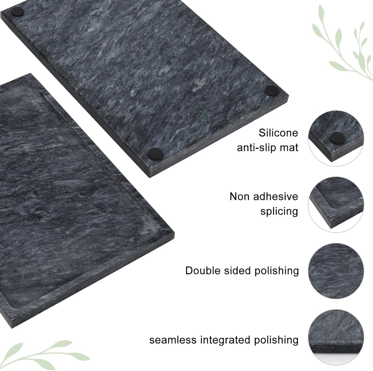 Real Luxurious Natural Black Marble Tray - 12x8 Inch Marble Vanity Tray for Perfume Display, Jewelry Organizer, Bathroom & Home Decor -Heavy Duty Non-Slip Stone Tray (Non-Resin/Non-Ceramic)