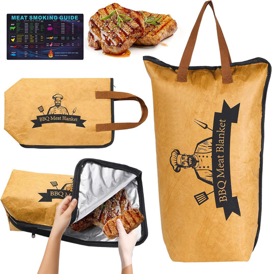 BBQ Blanket for Resting Meat, Reusable Smoker Meat Resting Blanket with Grilling Guide, Wide Mouth Smoker Grilling Meat Insulated Resting Bag for Longer Lasting Flavor and Juiciness (BBQ Blanket 21")