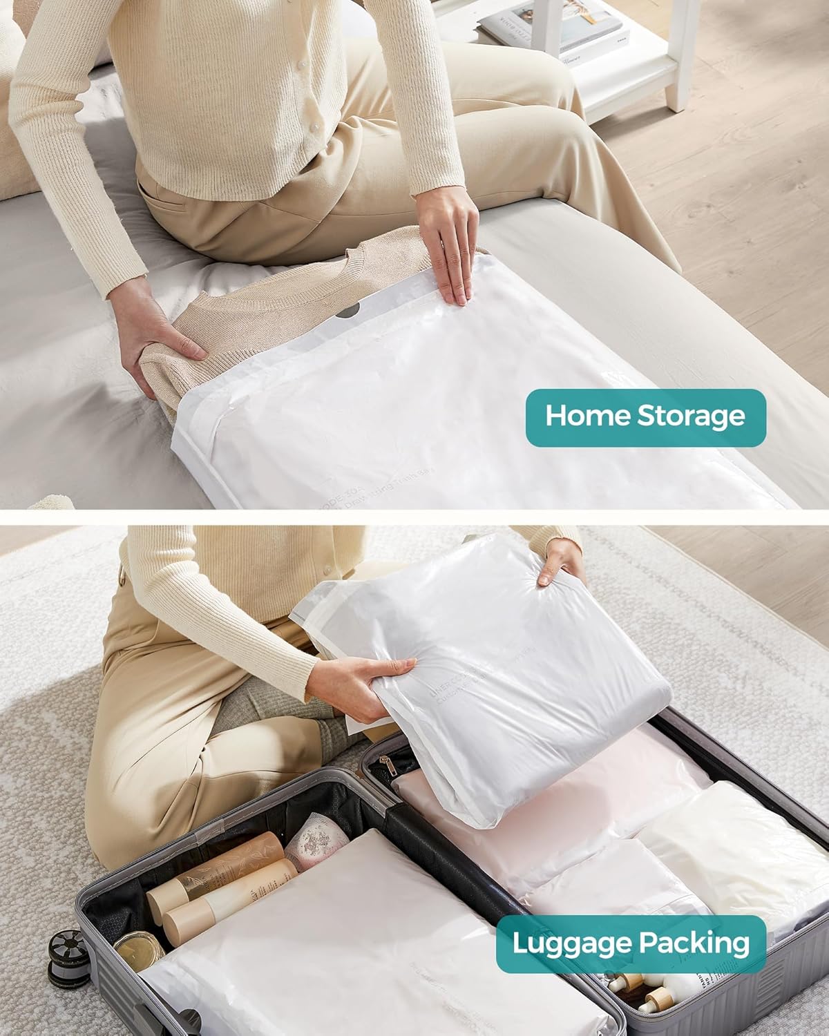 SONGMICS Trash Bags for 8-Gallon (30 L) Trash Cans, Drawstring Kitchen Garbage Bags, Pre-Separated, Liner Code 30A, 4 Rolls, 180 Count, White UKRB030A04