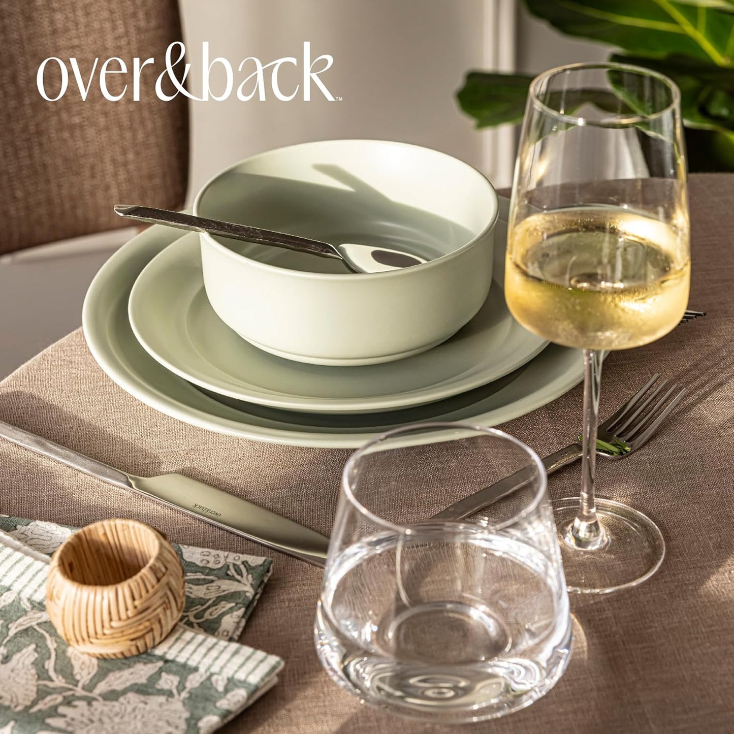 over&back 12oz Modern Glassware - Set of 4 Contemporary Stem Drinking Glasses for Parties, Get-togethers, and More - Mouth-Blown - Wine Cups for Kitchen and Dining Room - Clear