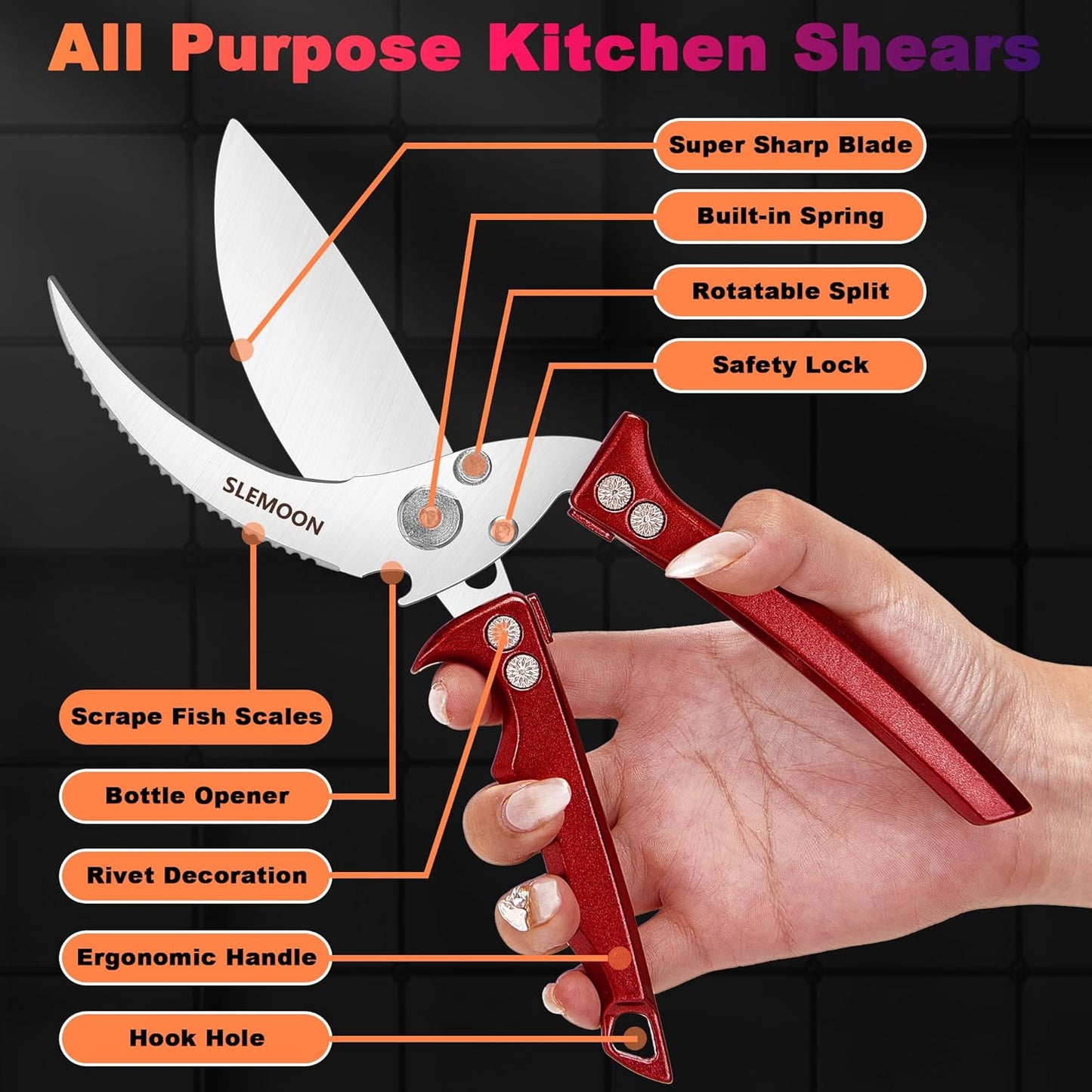Heavy Duty Poultry Shears Meat Cutting Dishwasher Safe and Food Stainless Kitchen Shears Kitchen Scissors for Chicken Turkey Thanksgiving,Gift Box,burgundy