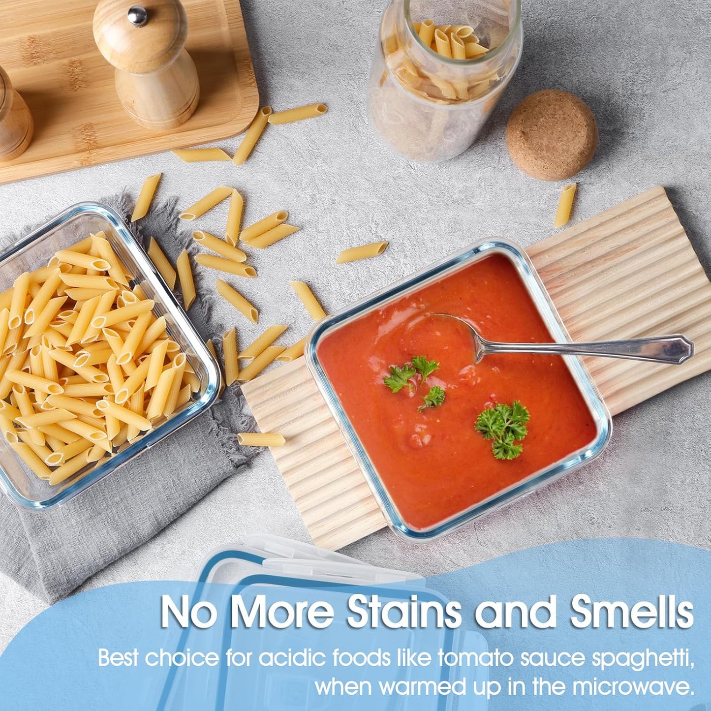 NUTRIUPS 1L Glass Food Storage Containers Set of 2, Square Meal Prep Containers, Food Storage Containers