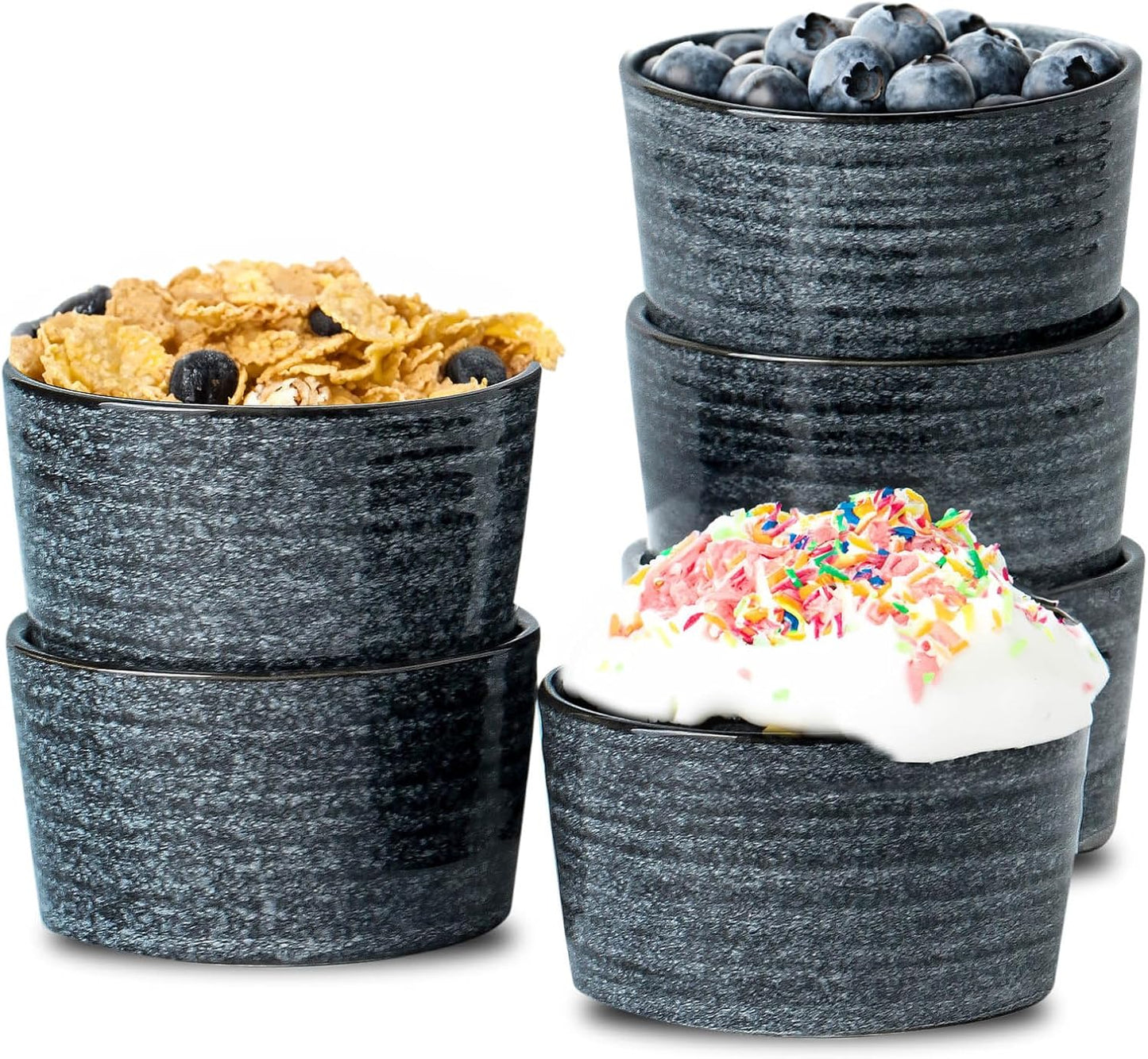 Hasense 6 oz Ramekins for Baking,Ceramic Souffle Dish Oven Safe Set of 6,Porcelain Dipping Sauce Bowls for Pudding, Creme Brulee, Souffle, Serving Dip, Custard, Ice Cream, Grey