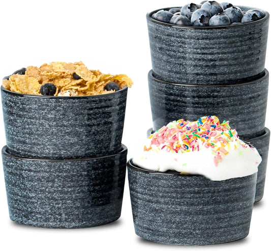 Hasense 6 oz Ramekins for Baking,Ceramic Souffle Dish Oven Safe Set of 6,Porcelain Dipping Sauce Bowls for Pudding, Creme Brulee, Souffle, Serving Dip, Custard, Ice Cream, Grey