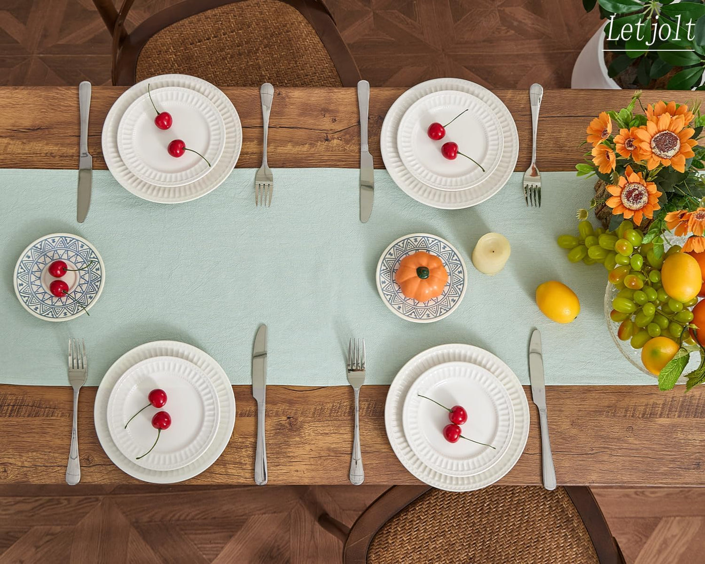 Letjolt Mint Green Table Runner 72 Inches Rustic Farmhouse Table Runner Cotton Runner Plain Table Decor