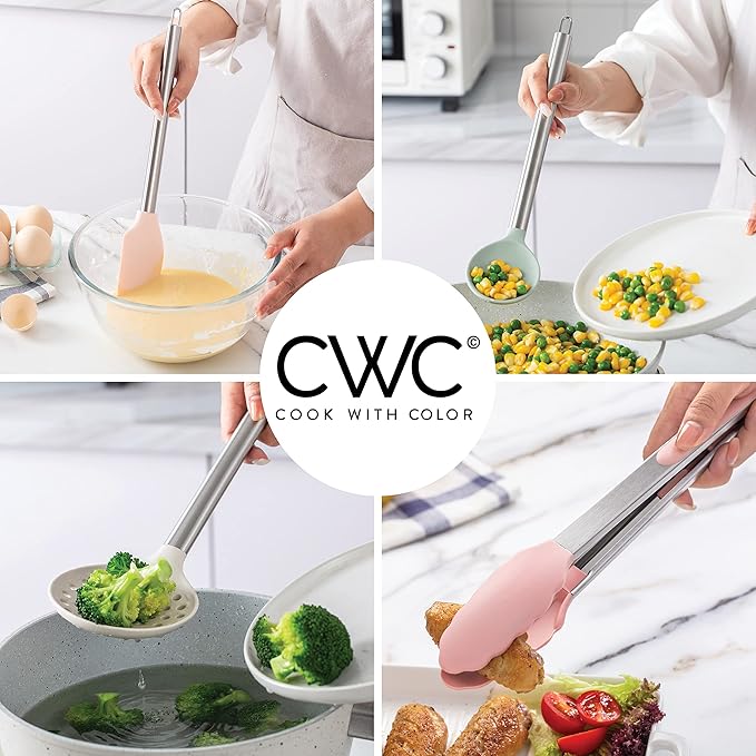 COOK WITH COLOR Silicone Cooking Utensils, Kitchen Utensil Set, Easy to Clean Silicone Kitchen Utensils, Cooking Utensils for Nonstick Cookware, Kitchen Gadgets Set, 10 Pieces, Mint