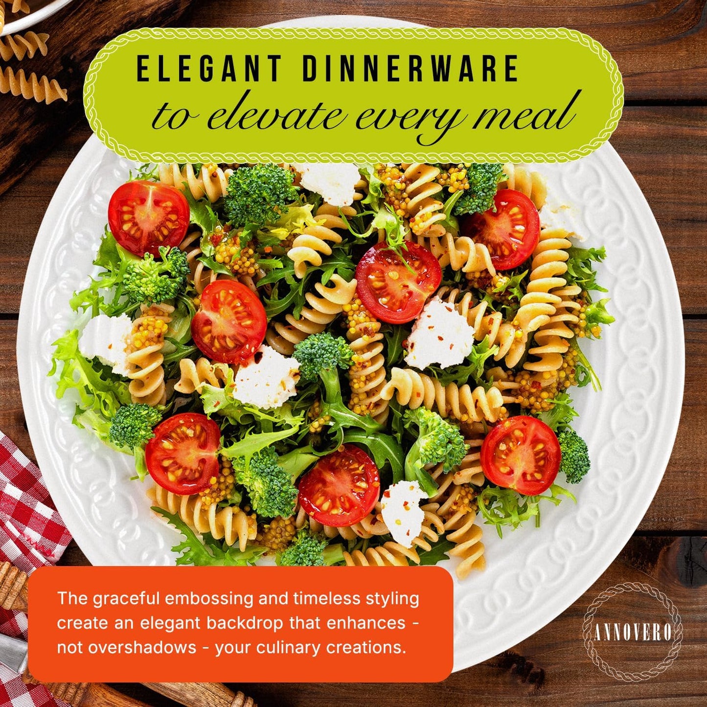 Annovero Plates and Bowls Sets - Dishes Set for 4 - Microwave Safe - 12 Piece Porcelain Dinnerware for Kitchen - Includes 4 Dinner & 4 Appetizer Plates, 4 Cereal Bowls - Zero Lead & Cadmium