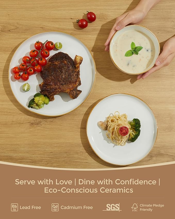 18 Piece White Reactive Glaze Dinnerware Set for 6, Irregular Coastal Shape Stoneware | Elegant & Minimal Design for Daily Family Dinners or Weekend Guests