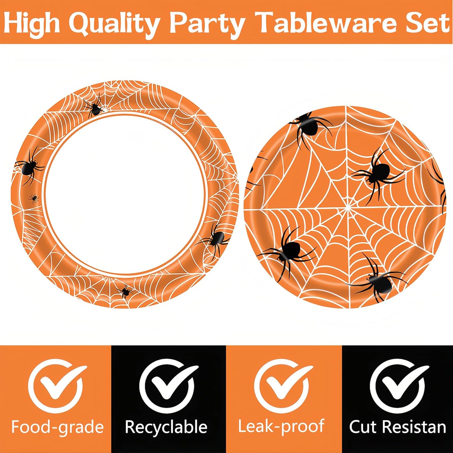 DTDO 96Pcs Halloween Spider Web Tableware Set Include Plates and Napkins Forks Birthday Party Decorations Disposable Dinnerware Set for Halloween Birthday Party Serves 24