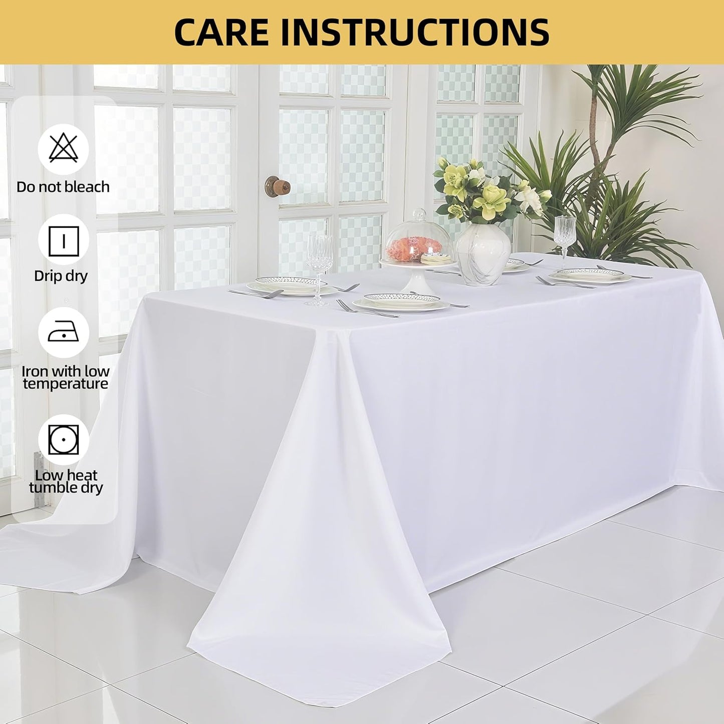 10-Pack 90x132 inch White Table Cloths, Solid Stain and Wrinkle Resistant Oblong Tablecloth, Premium Plain Weave Polyester Fabric Rectangle Table Linen Covers for Hotel, Wedding