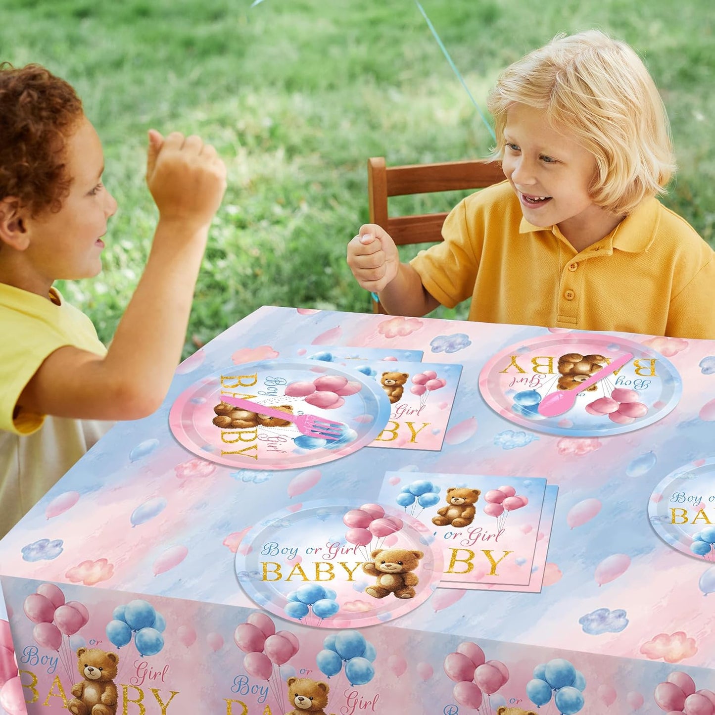 142 Pcs Bear Gender Reveal Decorations Bear Themed Plates Cups and Napkins Sets Boy Or Girl Gender Reveal Decorations Serves 20