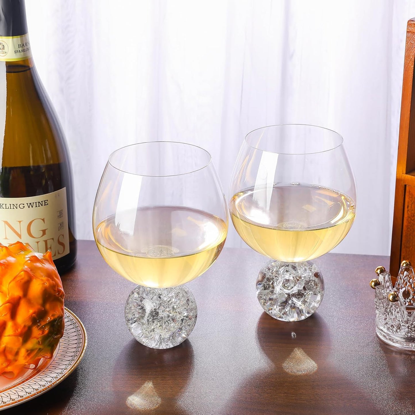 1Pack 20oz Stemless Wine Glasses with Crystal Crackle Ball Base, Premium Lead-free Juice Glass, Red & White Wine Glasses for Daily Use, Party, Home Bar, Wedding, Shower, Birthday, Christmas Gift