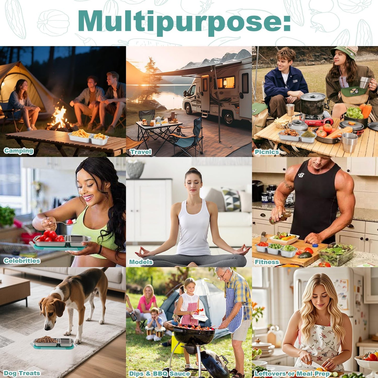 Food Storage Containers with Airtight Lid, Stainless Steel Snack Containers, Leak Proof Metal Lunchbox with Compartment and Spoon, Lunch Box Bento Box Adult for Office, Travel, Meal Prep